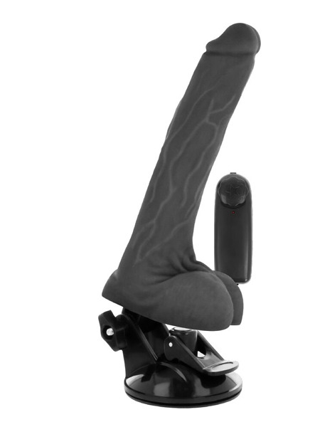 Gode vibrant avec testicules sur base ventouse BASECOCK 20cm noir
