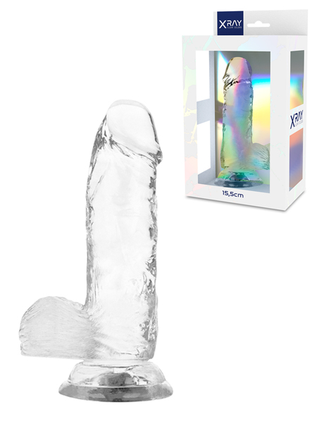 Gode ventouse avec testicules transparent X RAY 15.5cm