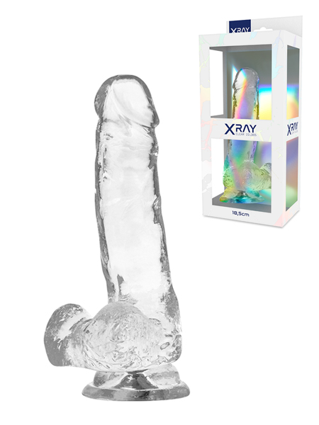 Gode ventouse avec testicules transparent X RAY 18cm